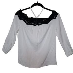 Ramy Brook Women's sandy white Cold-shoulder long sleeve lace trim blouse sz XXS